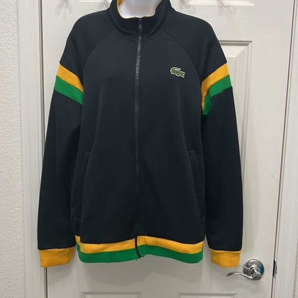 Lacoste Sport Jamaican Track Jacket Sz 4 Black Green Gold Zip Front Long Sleeve - Picture 3 of 11
